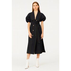 C/MEO Collective Black Midi Dress with Puff Sleeves